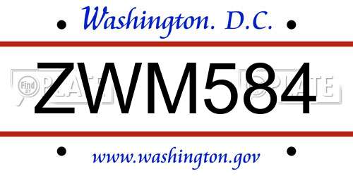 ZWM584 District Of Columbia License Plate