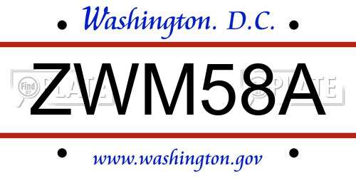 ZWM58A District Of Columbia License Plate