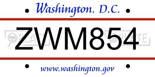 ZWM854 District Of Columbia License Plate