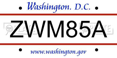 ZWM85A District Of Columbia License Plate