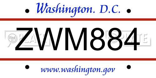 ZWM884 District Of Columbia License Plate