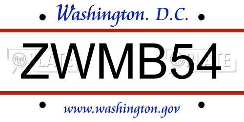 ZWMB54 District Of Columbia License Plate
