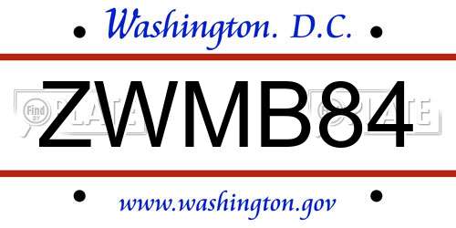 ZWMB84 District Of Columbia License Plate