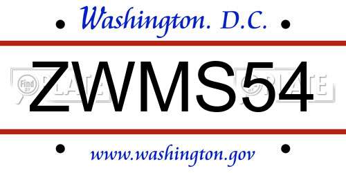 ZWMS54 District Of Columbia License Plate