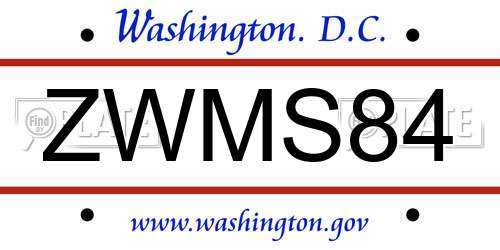 ZWMS84 District Of Columbia License Plate