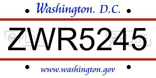 ZWR5245 District Of Columbia License Plate
