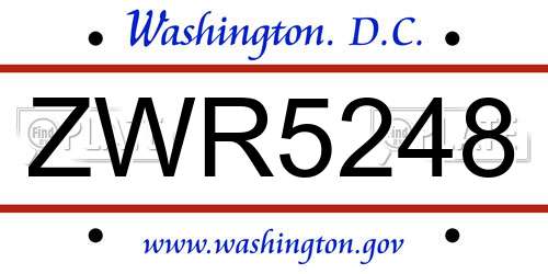 ZWR5248 District Of Columbia License Plate
