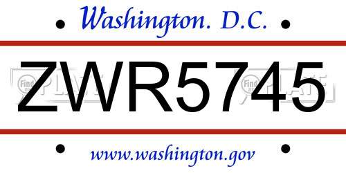 ZWR5745 District Of Columbia License Plate