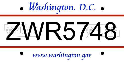 ZWR5748 District Of Columbia License Plate