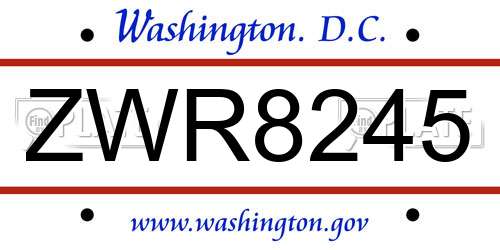 ZWR8245 District Of Columbia License Plate