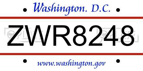 ZWR8248 District Of Columbia License Plate