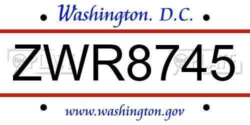 ZWR8745 District Of Columbia License Plate