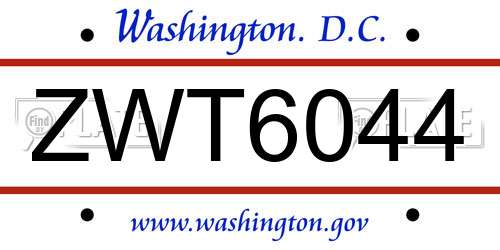 ZWT6044 District Of Columbia License Plate