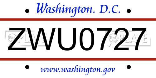 ZWU0727 District Of Columbia License Plate