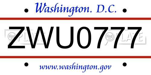ZWU0777 District Of Columbia License Plate