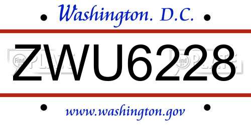 ZWU6228 District Of Columbia License Plate