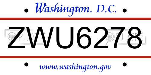 ZWU6278 District Of Columbia License Plate