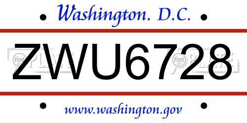 ZWU6728 District Of Columbia License Plate
