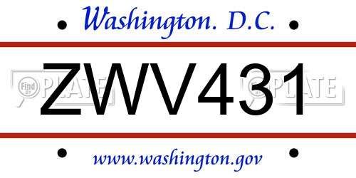 ZWV431 District Of Columbia License Plate