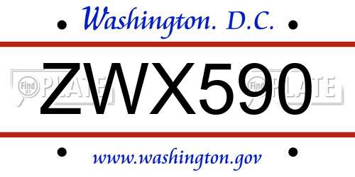 ZWX590 District Of Columbia License Plate