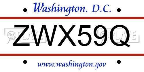 ZWX59Q District Of Columbia License Plate
