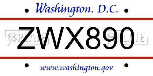 ZWX890 District Of Columbia License Plate