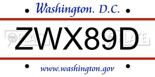 ZWX89D District Of Columbia License Plate