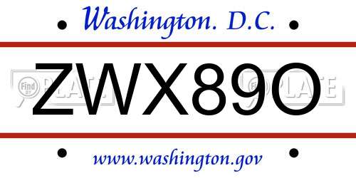 ZWX89O District Of Columbia License Plate