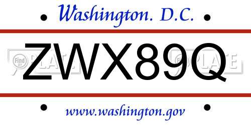 ZWX89Q District Of Columbia License Plate