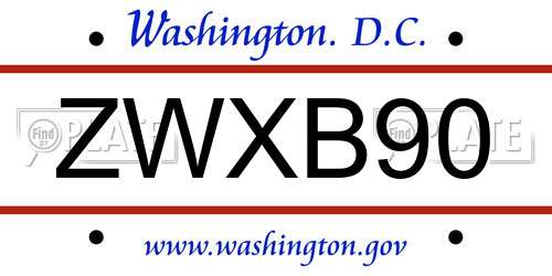 ZWXB90 District Of Columbia License Plate