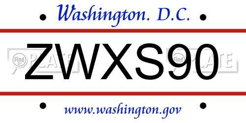 ZWXS90 District Of Columbia License Plate