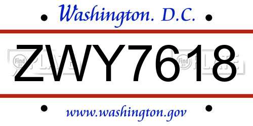 ZWY7618 District Of Columbia License Plate