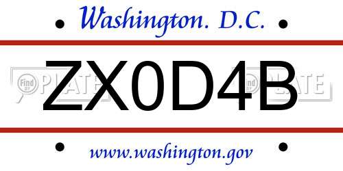 ZX0D4B District Of Columbia License Plate