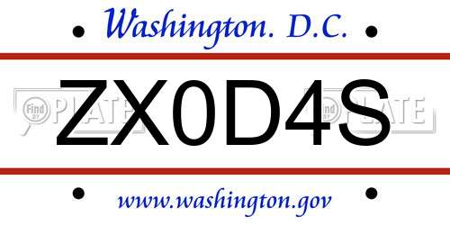 ZX0D4S District Of Columbia License Plate