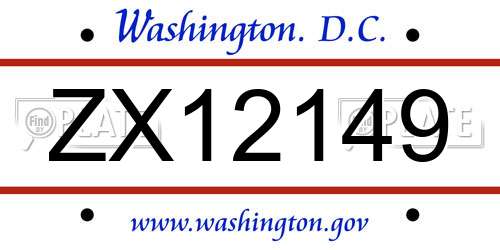 ZX12149 District Of Columbia License Plate