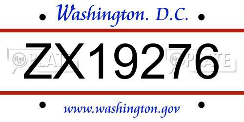 ZX19276 District Of Columbia License Plate