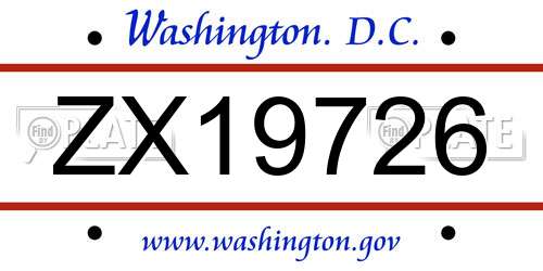 ZX19726 District Of Columbia License Plate
