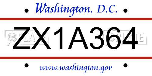 ZX1A364 District Of Columbia License Plate