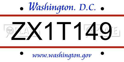 ZX1T149 District Of Columbia License Plate
