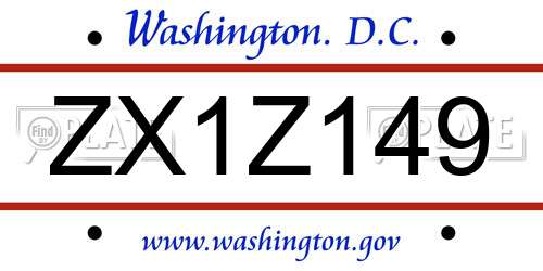 ZX1Z149 District Of Columbia License Plate