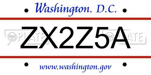 ZX2Z5A District Of Columbia License Plate