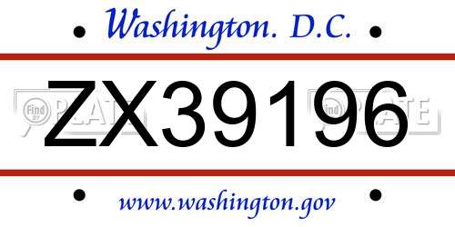 ZX39196 District Of Columbia License Plate