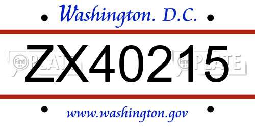 ZX40215 District Of Columbia License Plate