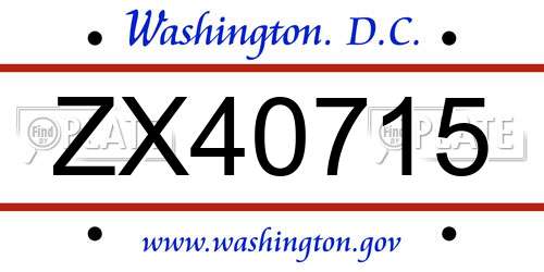 ZX40715 District Of Columbia License Plate