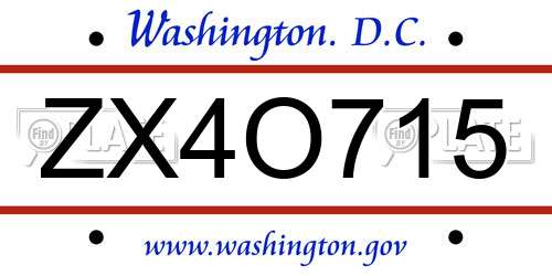 ZX4O715 District Of Columbia License Plate