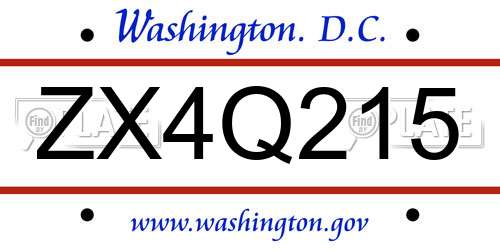ZX4Q215 District Of Columbia License Plate