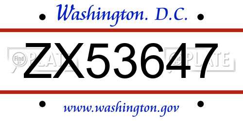 ZX53647 District Of Columbia License Plate