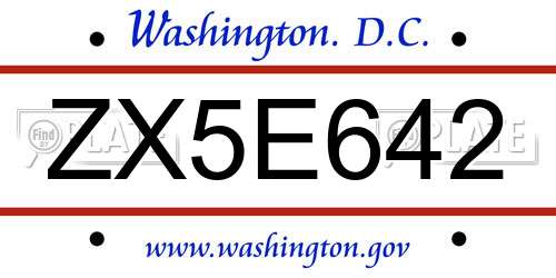 ZX5E642 District Of Columbia License Plate