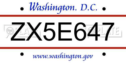 ZX5E647 District Of Columbia License Plate