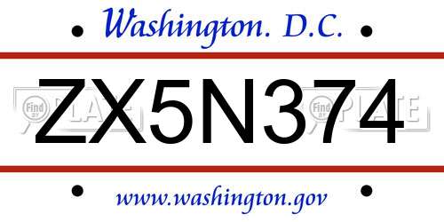 ZX5N374 District Of Columbia License Plate